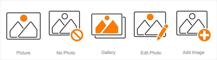 A set of 5 Photography icons as picture, no photo, gallery vector