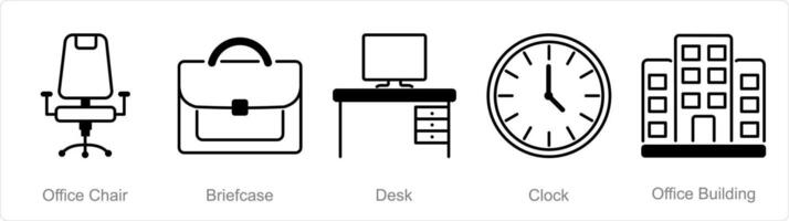 un conjunto de 5 5 oficina íconos como oficina silla, maletín, escritorio vector