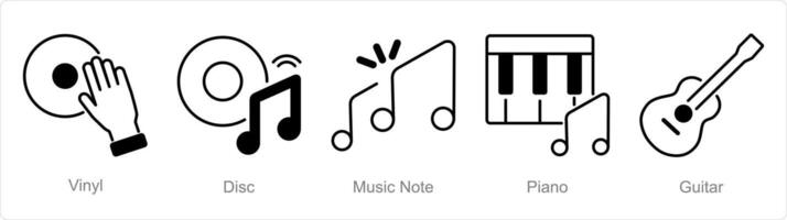 A set of 5 Music icons as vinyl, disc, music note vector