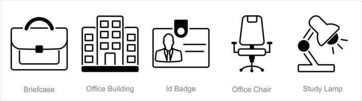 A set of 5 Office icons as briefcase, office building, id badge vector