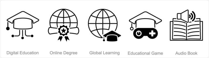 A set of 5 onlineeducation icons as digital education, online degree, global learning vector