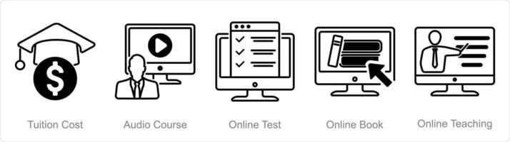 un conjunto de 5 5 educación en línea íconos como matrícula costo, audio curso, en línea prueba vector