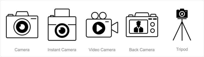 A set of 5 Photography icons as camera, instant camera, video camera vector