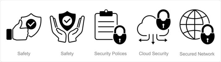 A set of 5 security icons as safety, security policies, cloud security vector