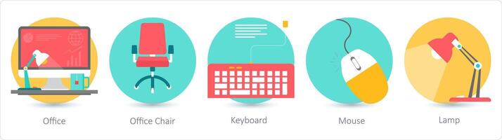 A set of 5 business icons as office, office chair, keyboard vector