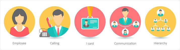 A set of 5 business icons as employee, calling, i card vector