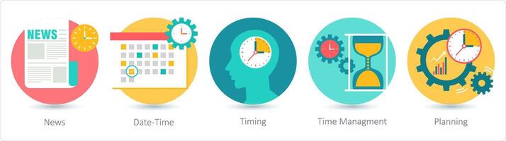 A set of 5 business icons as news, date time, timing, time management vector