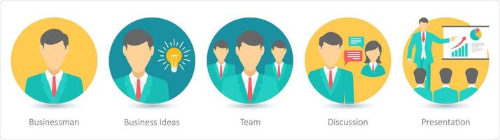 A set of 5 business icons as businessman, business ideas, team vector