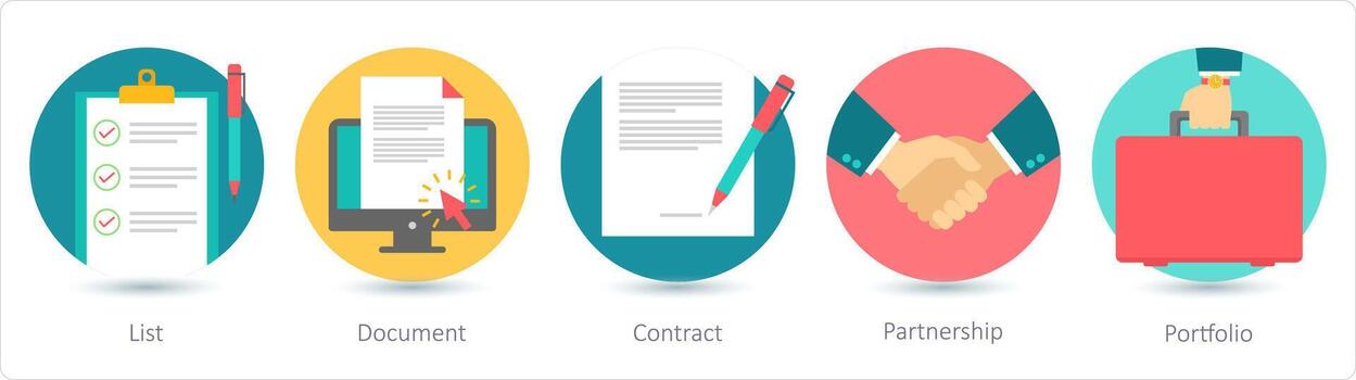 A set of 5 business icons as list, document, contract vector