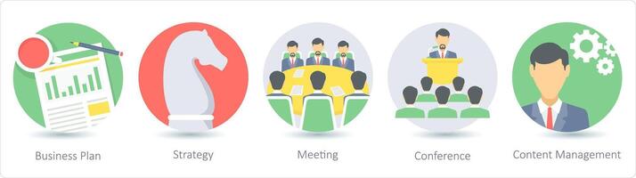 A set of 5 business icons as business plan, strategy, meeting vector