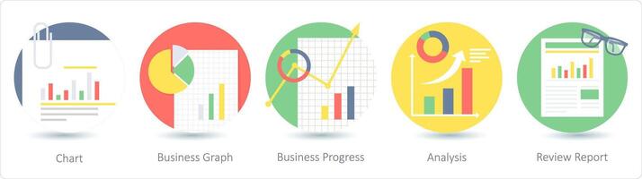 A set of 5 business icons as chart, business graph, business progress vector