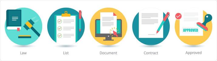 A set of 5 business icons as law, list, document vector