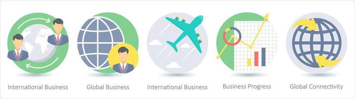A set of 5 business icons as international business, global business, business progress vector