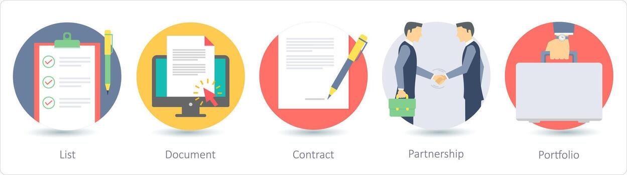 A set of 5 business icons as list, document, contract vector