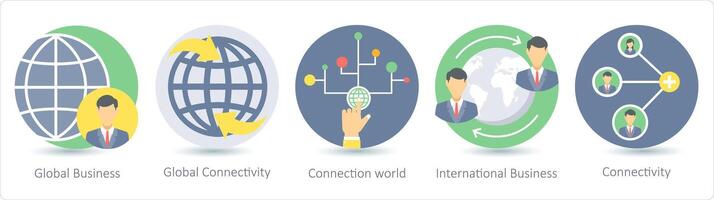 A set of 5 business icons as global business, global connectivity, connection world vector