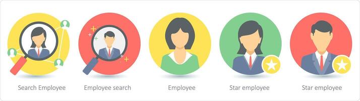 A set of 5 business icons as search employee, employee serach, employee vector