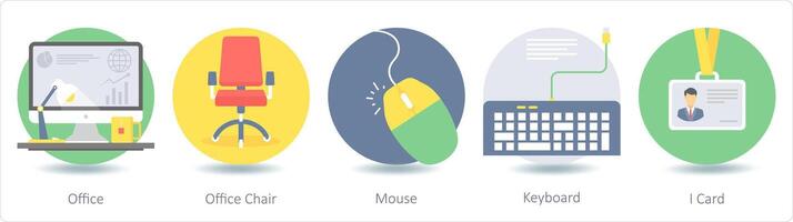 A set of 5 business icons as office, office chair, mouse vector