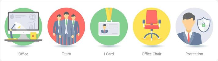 A set of 5 business icons as office, team, i card vector