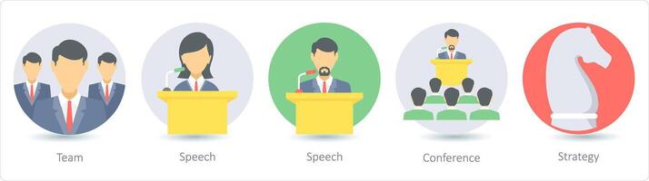 A set of 5 business icons as team, speech, conference vector