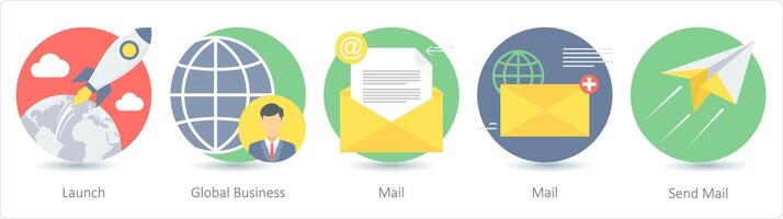 un conjunto de 5 5 negocio íconos como lanzamiento, global negocio, correo vector