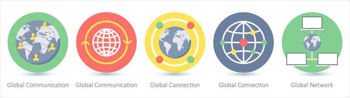 A set of 5 communication icons as global communication, global connection, global network vector