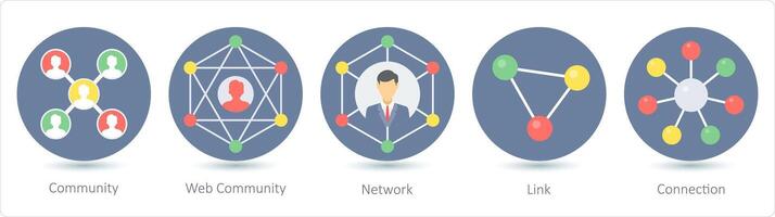 A set of 5 communication icons as community, web community, network vector