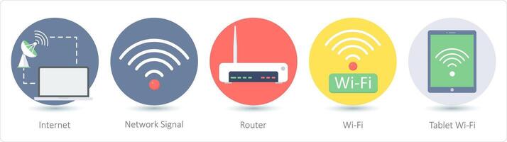 A set of 5 communication icons as internet, network signal, router vector