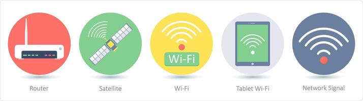 un conjunto de 5 5 comunicación íconos como enrutador, satélite, Wifi vector