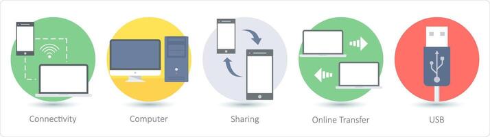 un conjunto de 5 5 comunicación íconos como conectividad, computadora, compartiendo vector