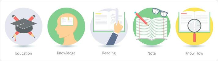 A set of 5 education icons as education, knowledge, reading vector