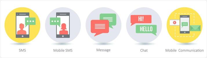 A set of 5 communication icons as sms, mobile sms, message vector