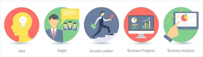 A set of 5 business icons as idea, target, growth ladder vector