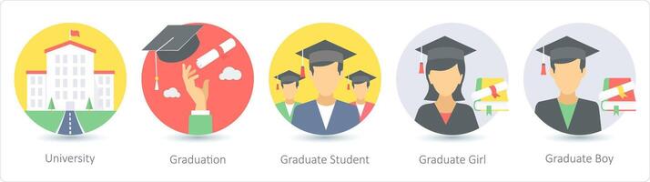 A set of 5 education icons as university, graduation, graduate student vector