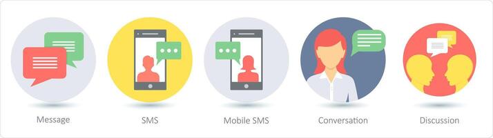 A set of 5 communication icons as message, sms, mobile sms, conversation vector