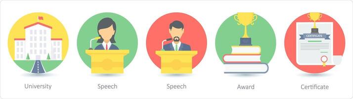 A set of 5 education icons as university, speech, award vector