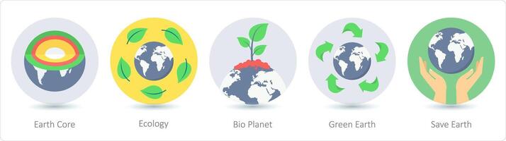 A set of 5 ecology icons as earth core, ecology, bio planet vector