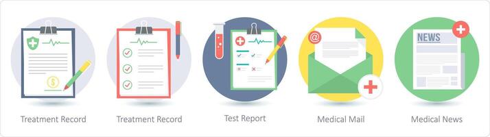 A set of 5 medical icons as treatment record, test report, medical mail vector