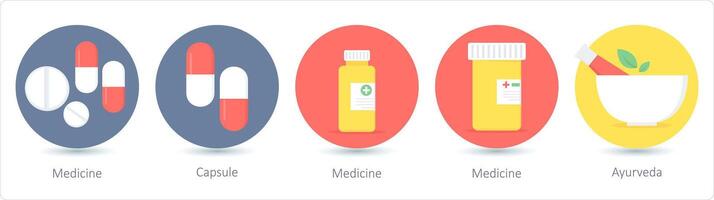 un conjunto de 5 5 médico íconos como medicamento, cápsula, medicina vector