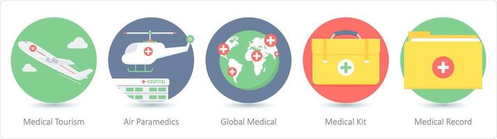 A set of 5 medical icons as medical tourism, air paramedics, global medical vector