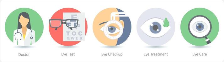 A set of 5 medical icons as doctor, eye test, eye checkup vector