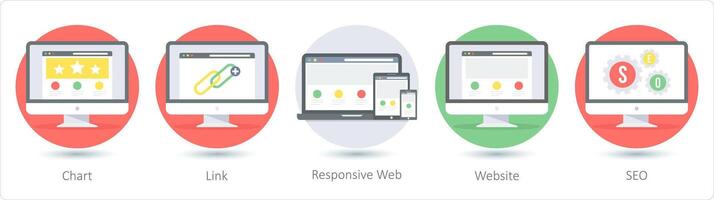 A set of 5 Web Layout icons as chart, link, responsive web vector