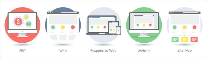 A set of 5 Web Layout icons as seo, web, responsive web vector