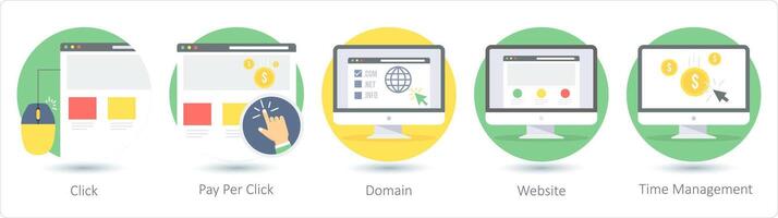 A set of 5 Web Layout icons as click, pay per click, domain vector