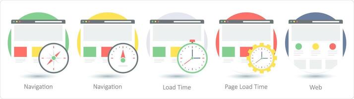 A set of 5 Web Layout icons as navigation, load time, page load time vector