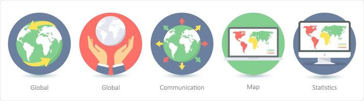 A set of 5 Seo icons as global, communication, map vector