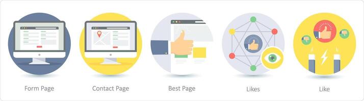 A set of 5 Seo icons as form page, contact page, best page vector