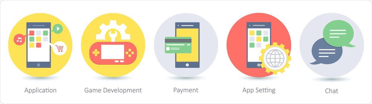 A set of 5 Seo icons as application, game development, payment vector