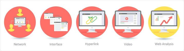 A set of 5 Seo icons as network, interface, hyperlink vector