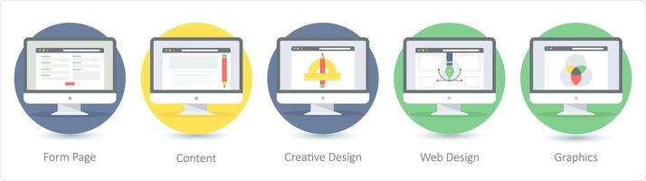 A set of 5 Seo icons as form page, content, creative design vector