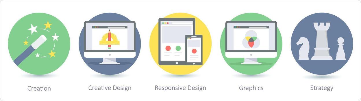 A set of 5 Seo icons as creation, cerative design, responsive design vector
